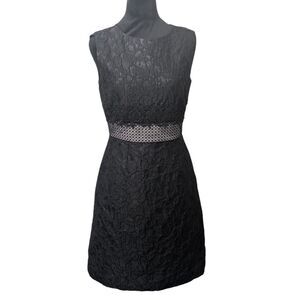 ANTONIO MELANI Black Lace Cocktail Dress Metallic Sheer Waist Luxe 4